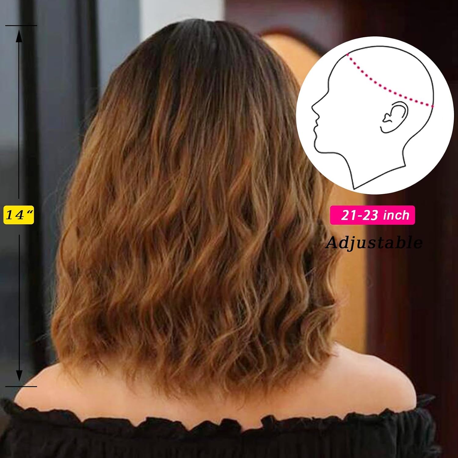 andromeda Short Wavy Wig with Bangs Soft Short Bob Wigs for Black Women Synthetic Shoulder Length Women's Wigs for Daily Party Use (Ombre Brown)