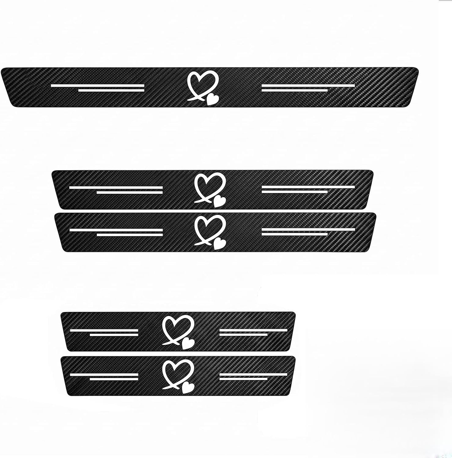 5PCS Heart Pattern Car Door Sill Protector, Carbon Fiber Leather Car Door Entry Protective Guard, Anti-Scratch Auto Threshold/Trunk Decorative Trim for Most Vehicles (White)