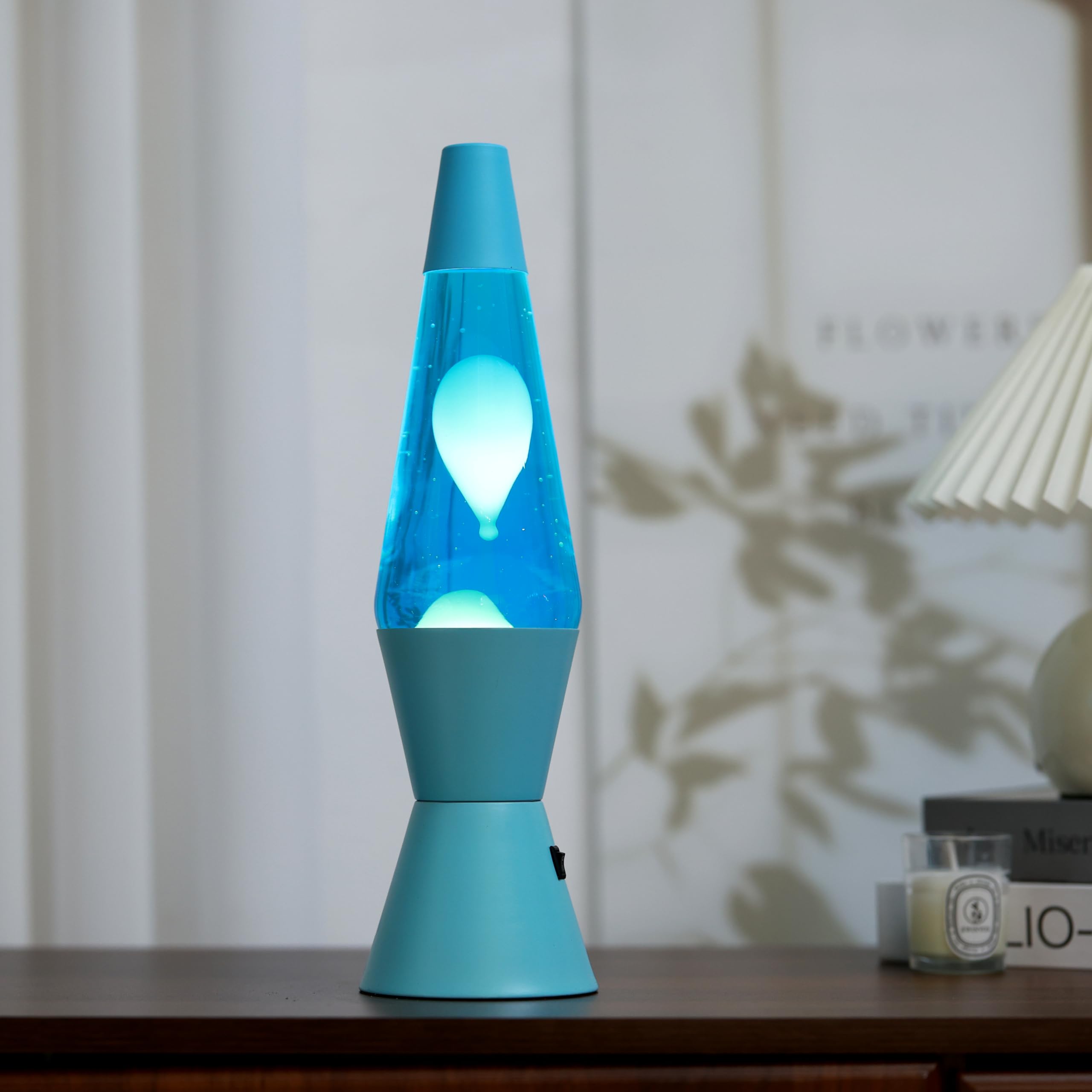 I-TOTAL® - LED-Lavalampe – Modernes Design mit fließendem Blaseneffekt, geringer Energieverbrauch, integriertes LED-Licht, 37 cm (Blauer Sockel, blaue Flüssigkeit, weißes Wachs)
