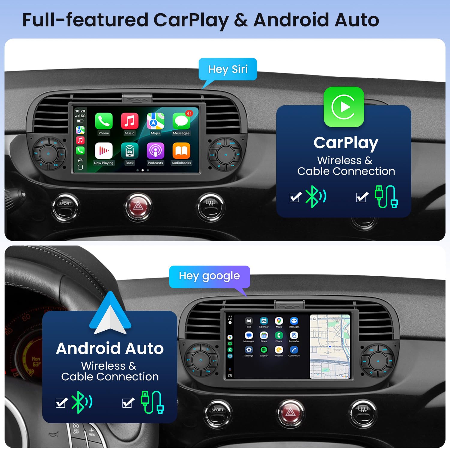 XTRONS 7" Android Fiat 500 Stereo Radio Player, 2+64GB HD Touch Screen Head Unit for Fiat 500 (2007-2015) Black w EQ DSP Dual Band WiFi Wireless CarAutoPlay GPS Bluetooth Cooling System, Optional DAB+ — view 7
