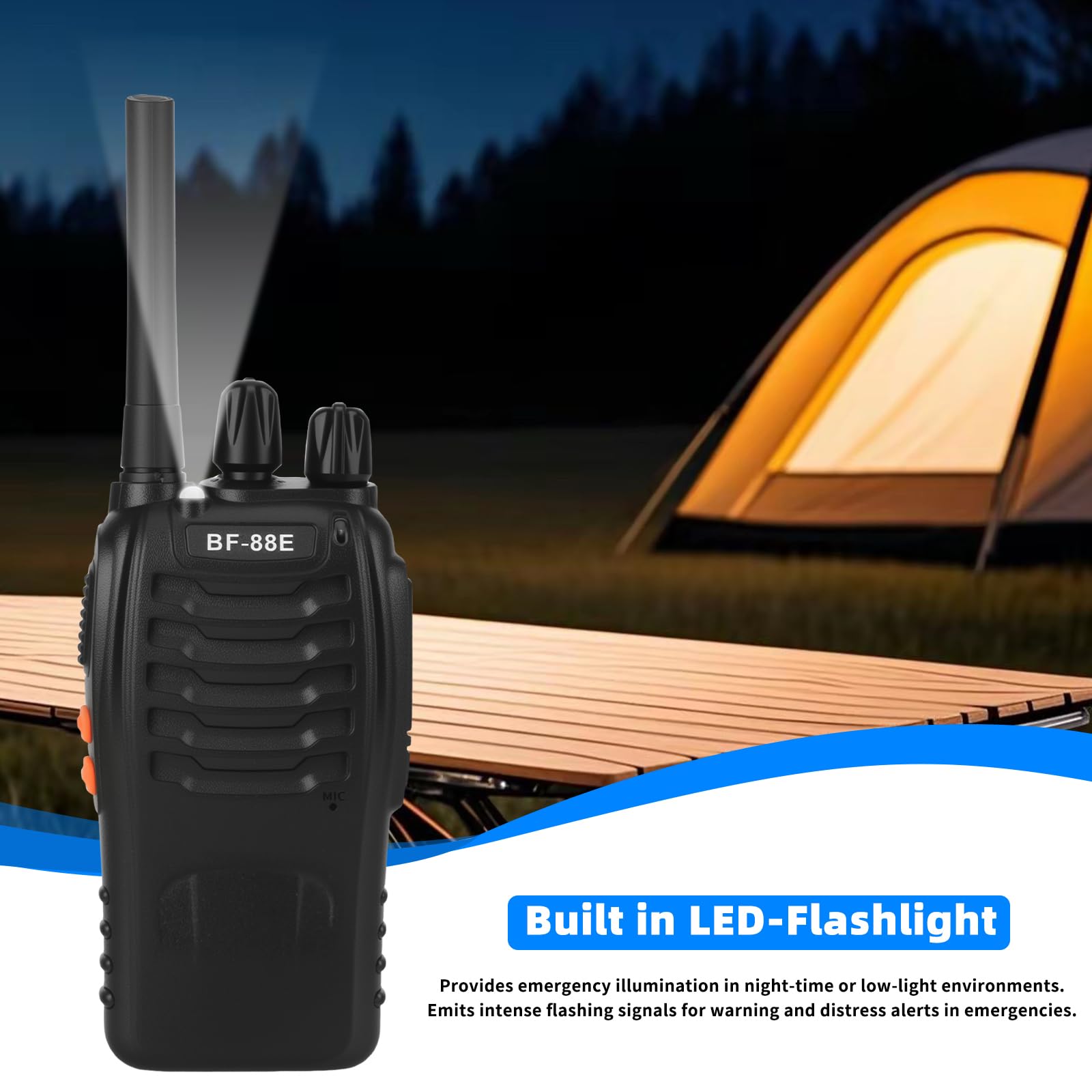 JUAUO BF-88E Talkie Walkie Longue Portée, 16 Canaux PMR446 Portable Rechargeable Professionnelle Talkies-Walkies Radio, avec des écouteurs Originaux et Station de Charge USB (Noir, 2 Paire)