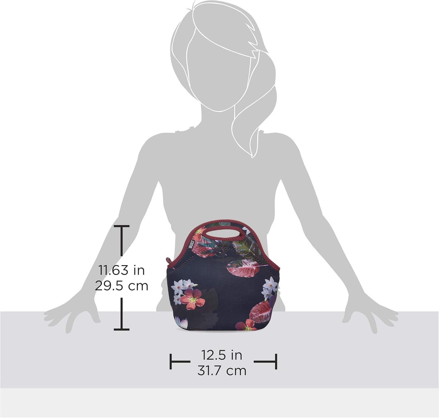 BUILT Gourmet Getaway Soft Neoprene Lunch Tote, Lightweight, Insulated, and Reusable, One Size, Midnight Botanical