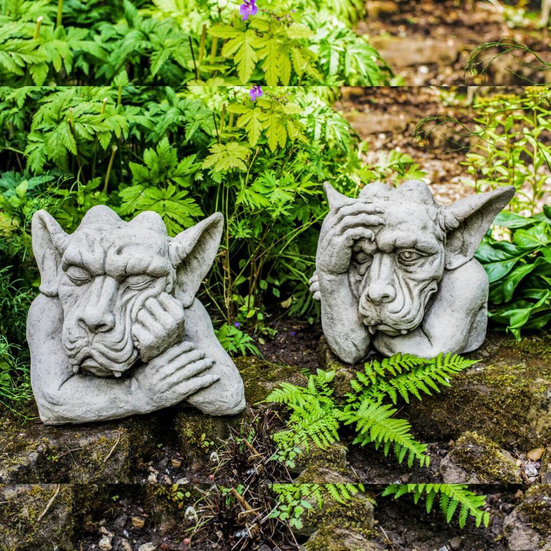 Rackhams Pair Of Large Hand On Head Sleepy Gargoyle Garden Statues