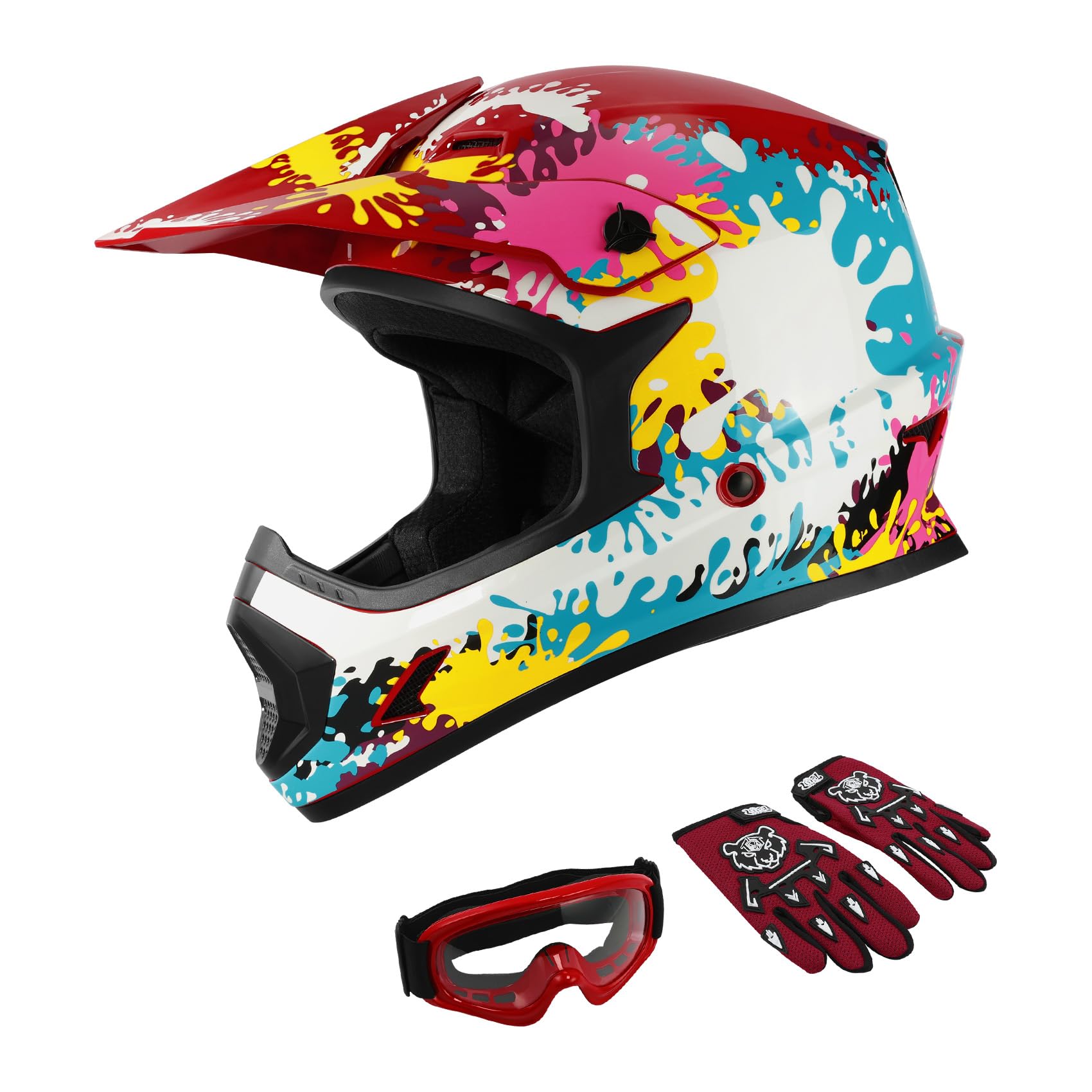 SLMOTO Youth Dirt Bike Helmets DOT Youth Kids Motocross Offroad Street Dirt  Bike Helmet Motorcycle ATV Full Face Helmet with Goggles Gloves, Spray