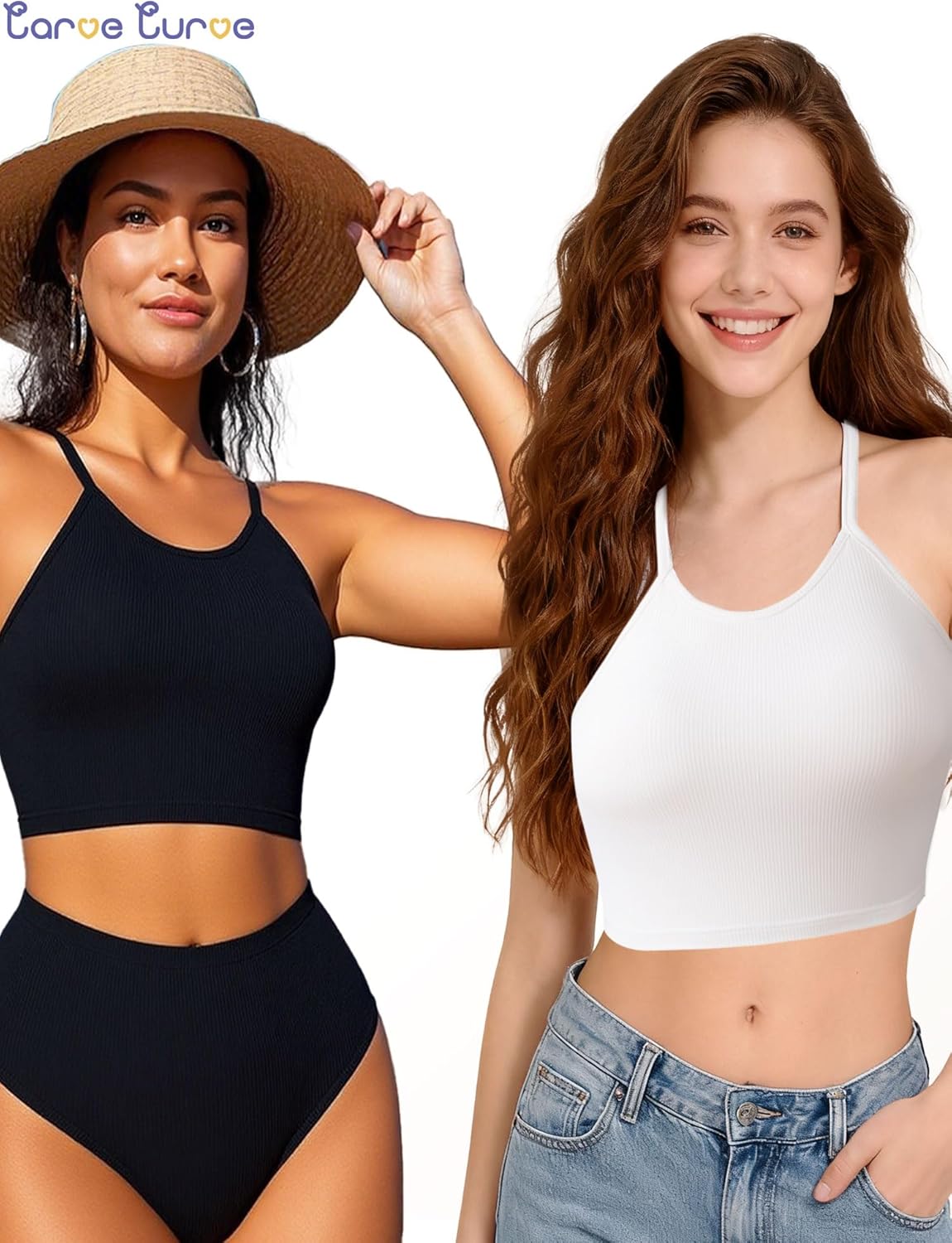 3 Pack White Tank Top for Women Spaghetti Strap Womens Tank Tops with Built in Bras Crop Tops Women Built in Bra - Image 2