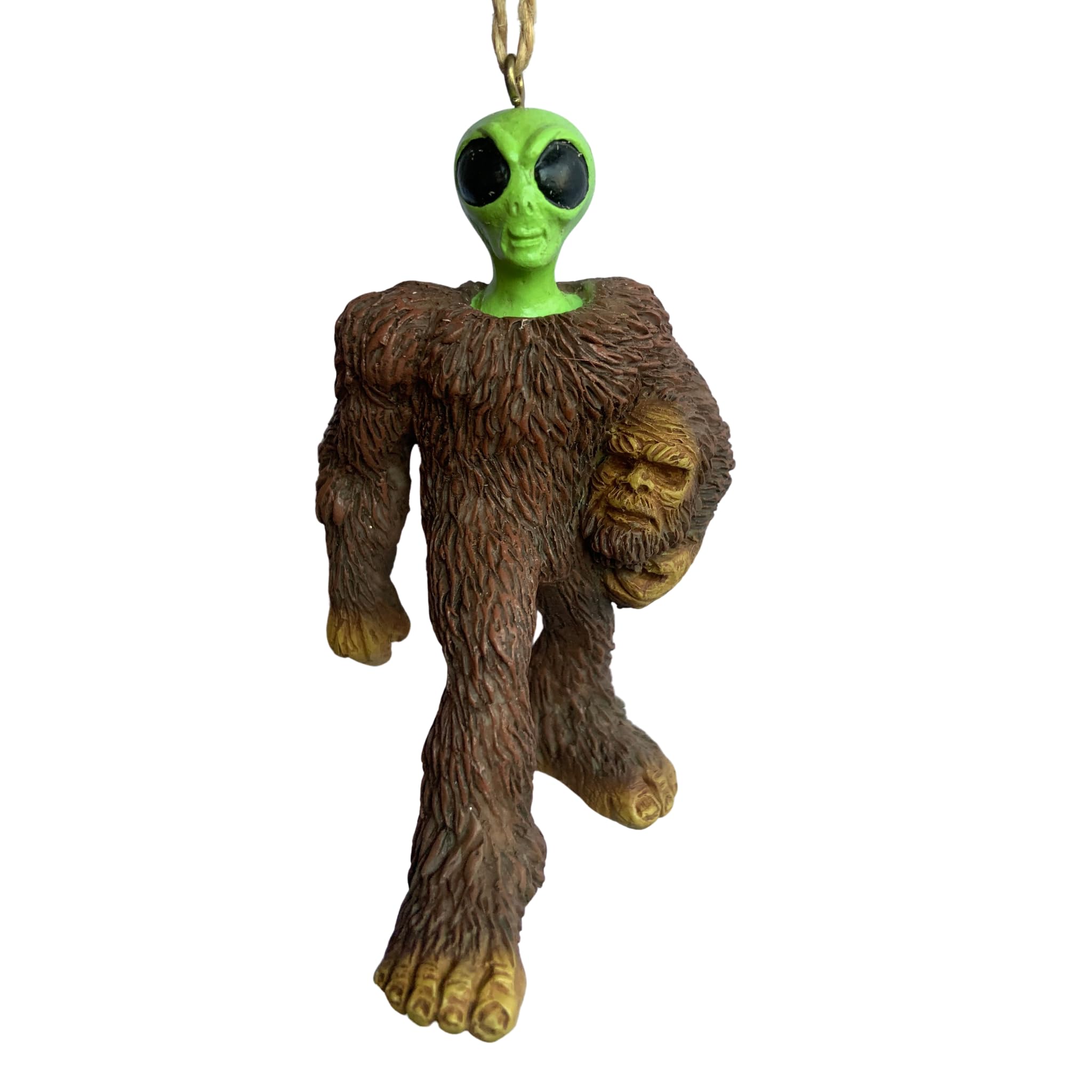 Bella Haus Christmas Shoppe Alien in Bigfoot Costume Christmas Tree Ornament | 4” Funny Holiday Decor Featuring Extra-Terrestrial Meets Cryptid Mashup