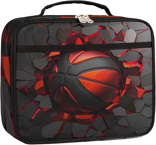 YoCosy Lonchera para niños y niñas, color negro y rojo, bolsa de almuerzo aislada para baloncesto, reutilizable, pequeña bolsa enfriadora,