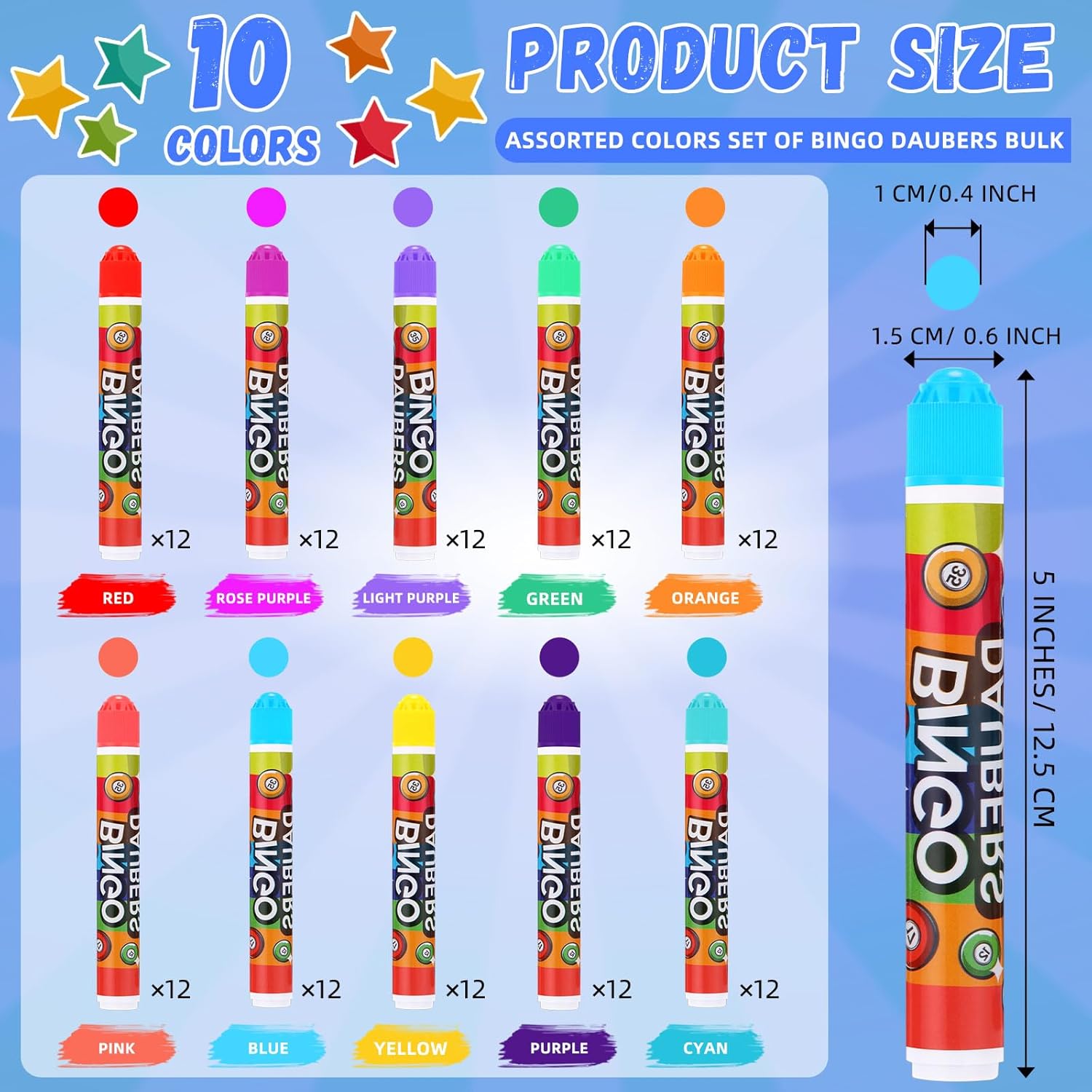 Crtiin 120 Pack Mixed Colors Set of Daubers Dot Markers Supplies in 10 Colors Dot Markers Paint Craft Ideal for Art and Crafts Painting Supplies Drawing Coloring (Classic)