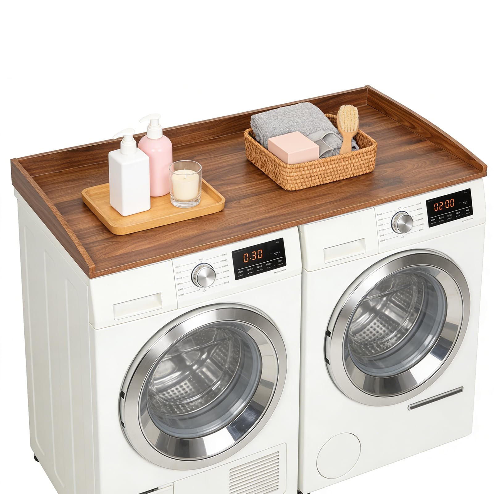 Encimera Lavadora y Secadora 120x60, Encimera Lavadora Madera, Washer Dryer Countertop, Impermeable, Resistente a los Arañazos, Instalación Rápida para Lavadora y Secadora, Hasta 50 kg (Nogal)
