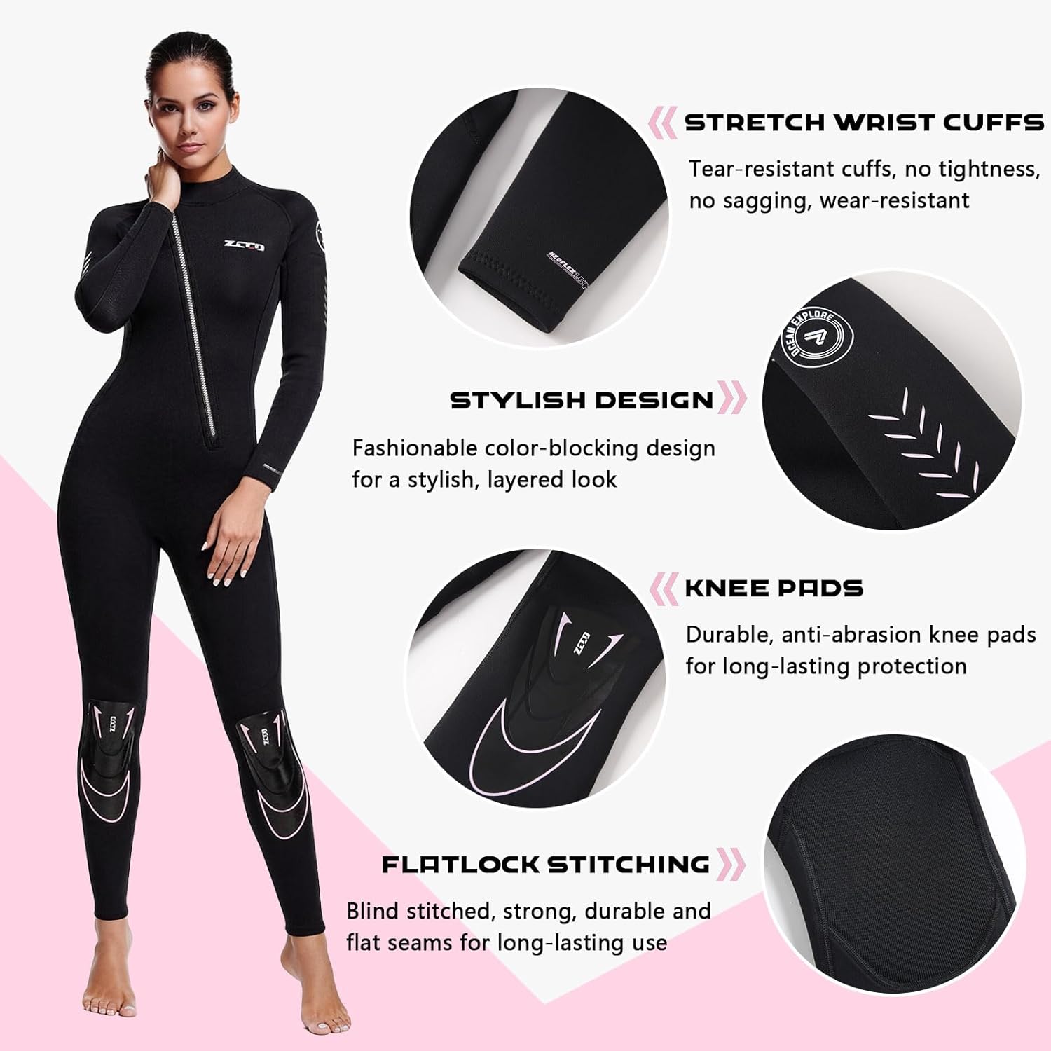 Skyone 1.5MM Neoprene Wet Suits for Men Women, Front Zip Wetsuit Full Body Scuba Suit, One Piece Long Sleeve Diving Suit Warm for Surfing Snorkeling Swimming Kayaking