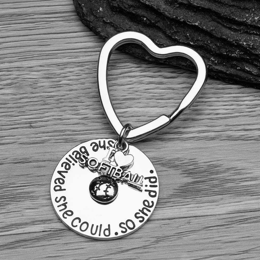 Sportybella Softball Gift Bundle, Softball She Believed She Could Keychain, Drawstring Bag and Hair Ties Gift Set, Girls Softball Accessories For Softball Players and Teams