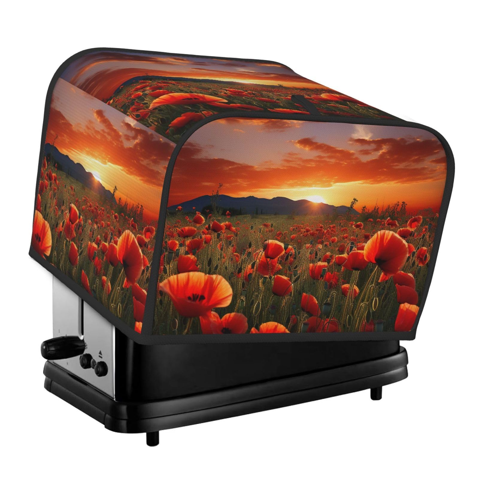 4 Slice Toaster Cover Red Poppy Flower Field in Sunset for Small Oven Kitchen Bread Machine Protector