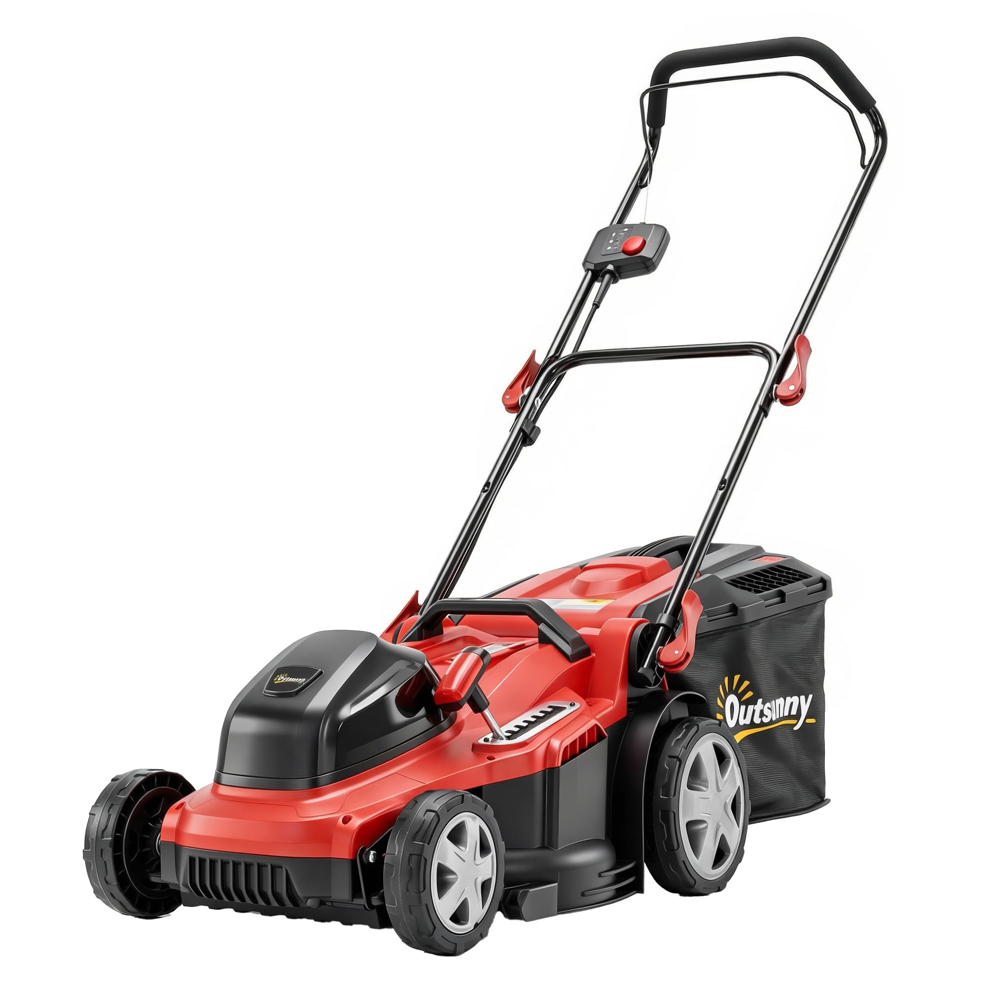 Outsunny Cortacésped eléctrico 800W 40cm Ancho de Corte con Bolsa 45L | Indic. batería, protec. sobrecarga, 7 alturas corte, segadora eléctrica, asas removibles, cortacésped, solo herramienta