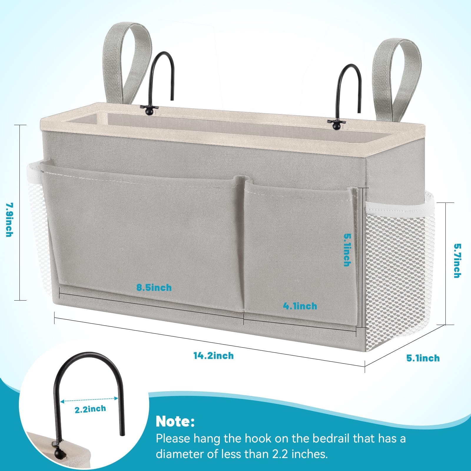 Organizer Da Comodino BlissTotes Con Ganci - Contenitore Per Letto A Castello, Dormitorio E Camper - Grigio