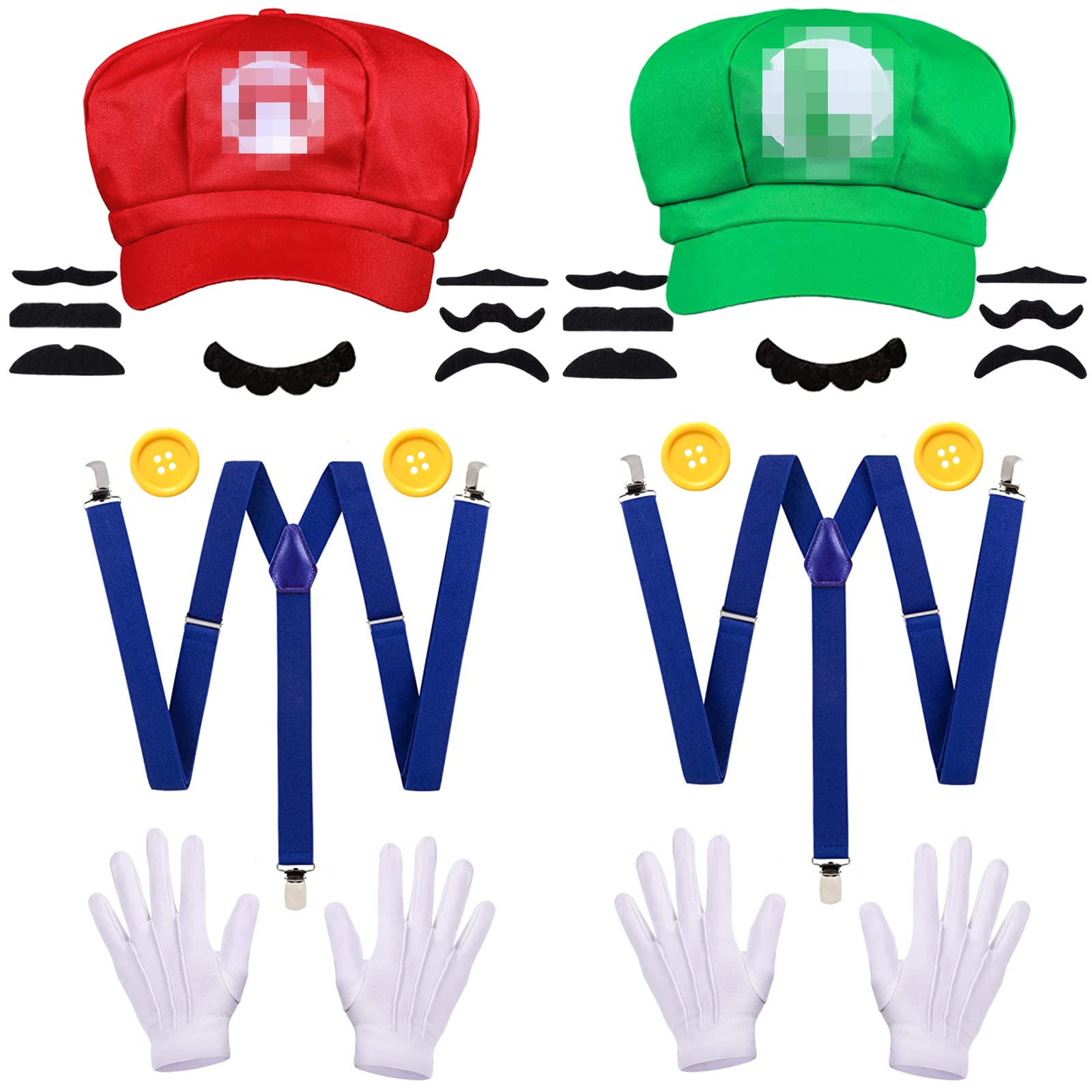 AcehomeSuper Brother Mario and Luigi Costume Accessories Set, Video Game Role Cosplay Kits Mario Dress Up Set for Party Cosplay