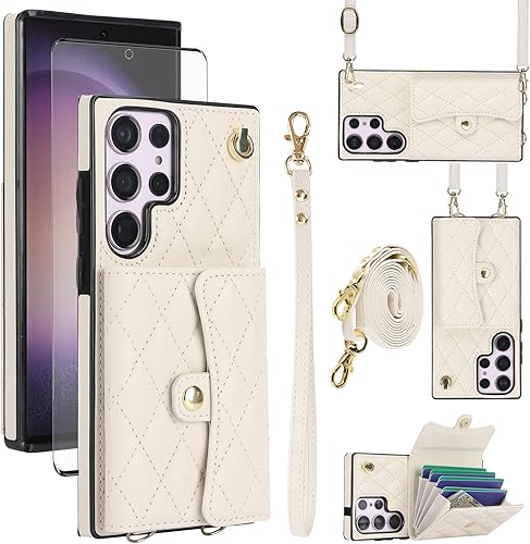 Asuwish Funda de teléfono para Samsung Galaxy S23 Ultra 5G Funda tipo cartera con soporte RFID para tarjetas de crédito, ranura para muñeca, correa