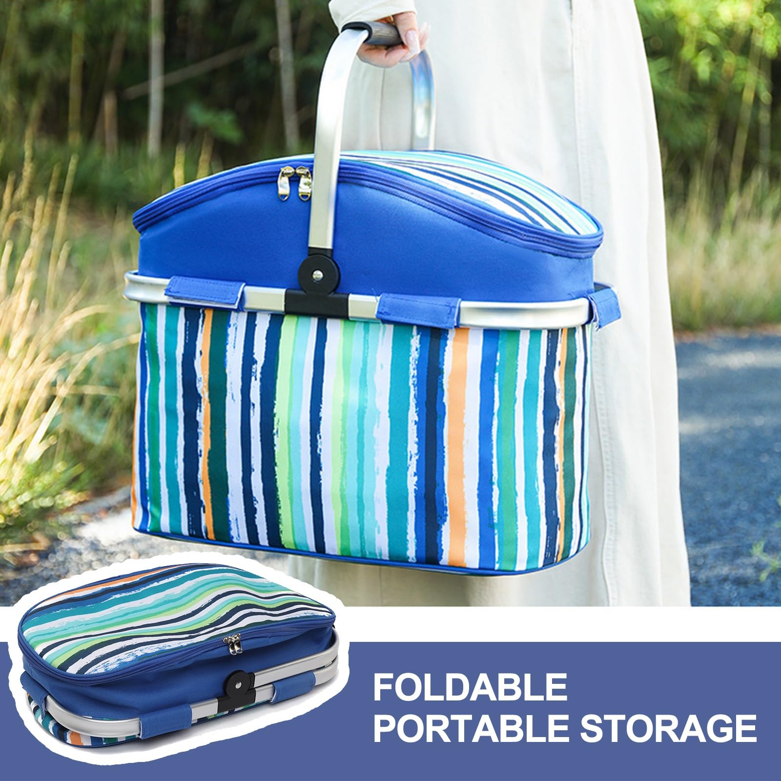 Cesta Picnic, Bolsas Térmicas, 17l, Bolsas de Supermercado dor Camping, Bolsa Aislante de Gran Capacidad(Blue)