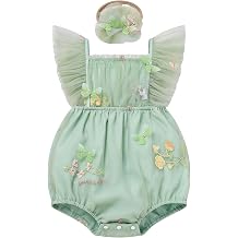 ODASDO Baby Girls Fairy Romper Newborn Infant Butterfly Wings Bubble Bodysuit Floral Embroidery One-piece Playsuit