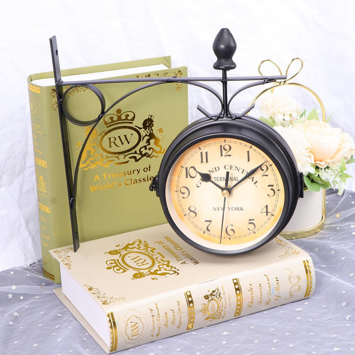 Reloj Estilo Europeo Clásico de Hierro de Pared de Doble Cara Negro