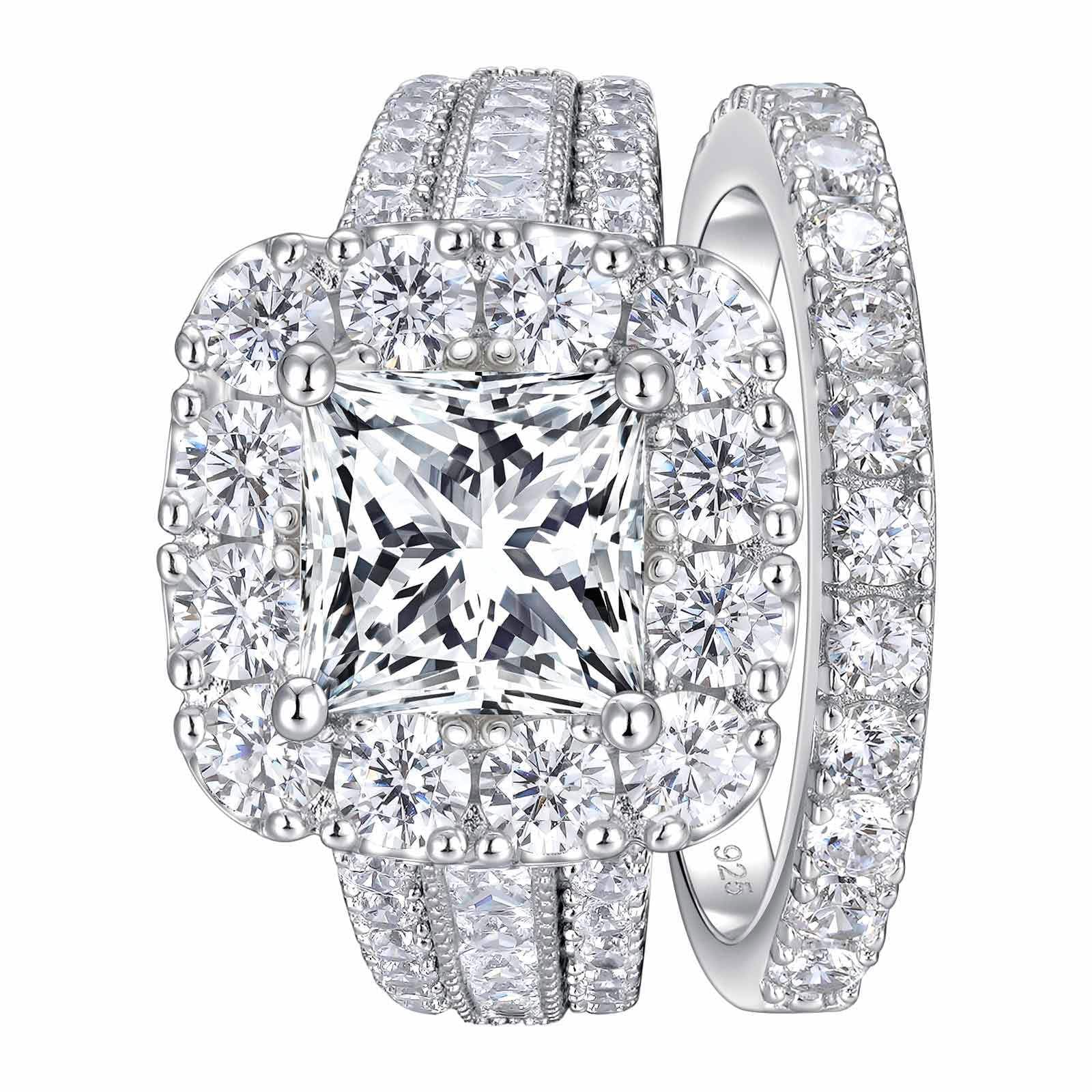 SHELOVES Vintage Princess CZ Wedding Rings Set for Women 925 Sterling Silver Engagement Rings Sets 4Ct Cubic Zirconia 5-12