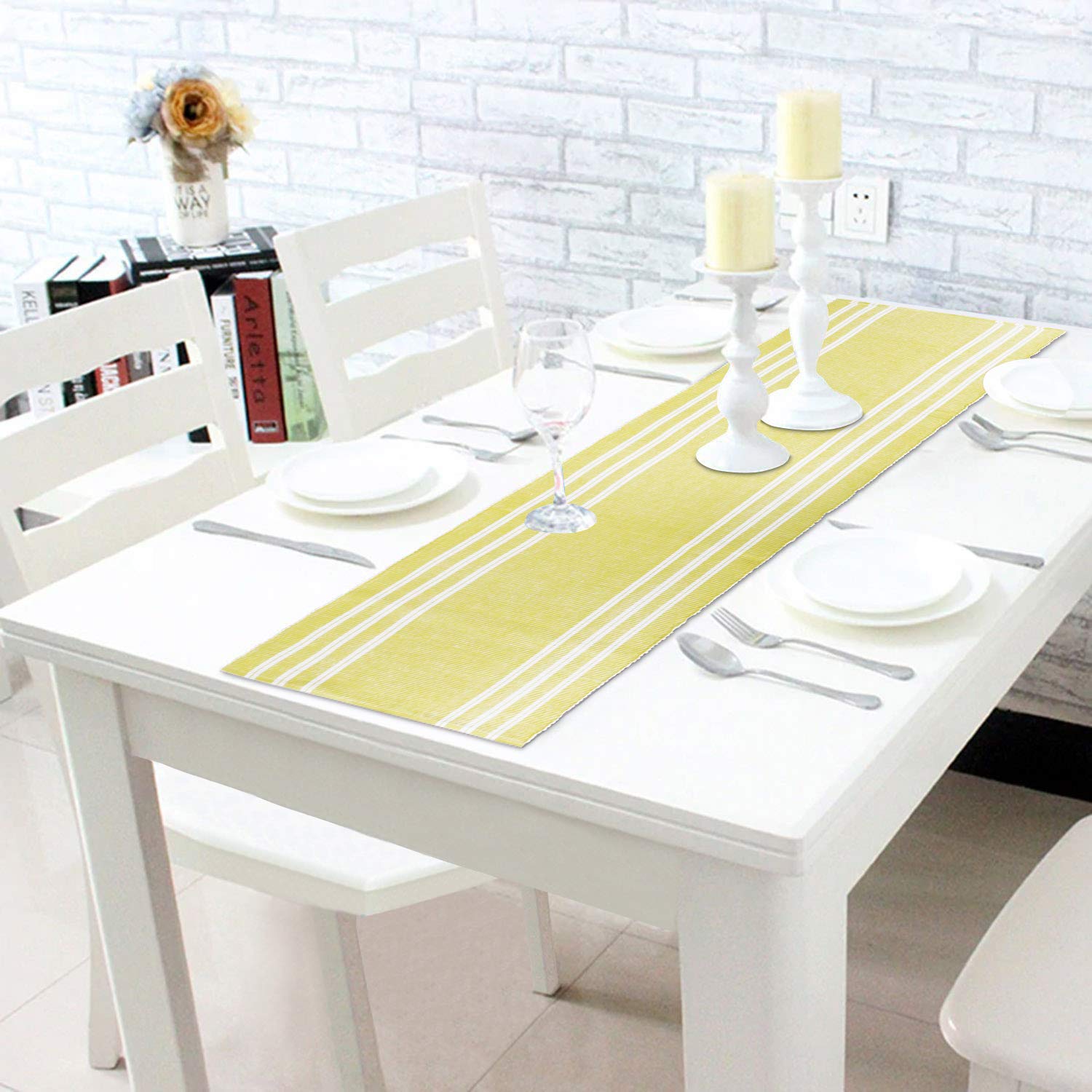 HOKIPO Blue Ribbed Placemats & Table Runner -15