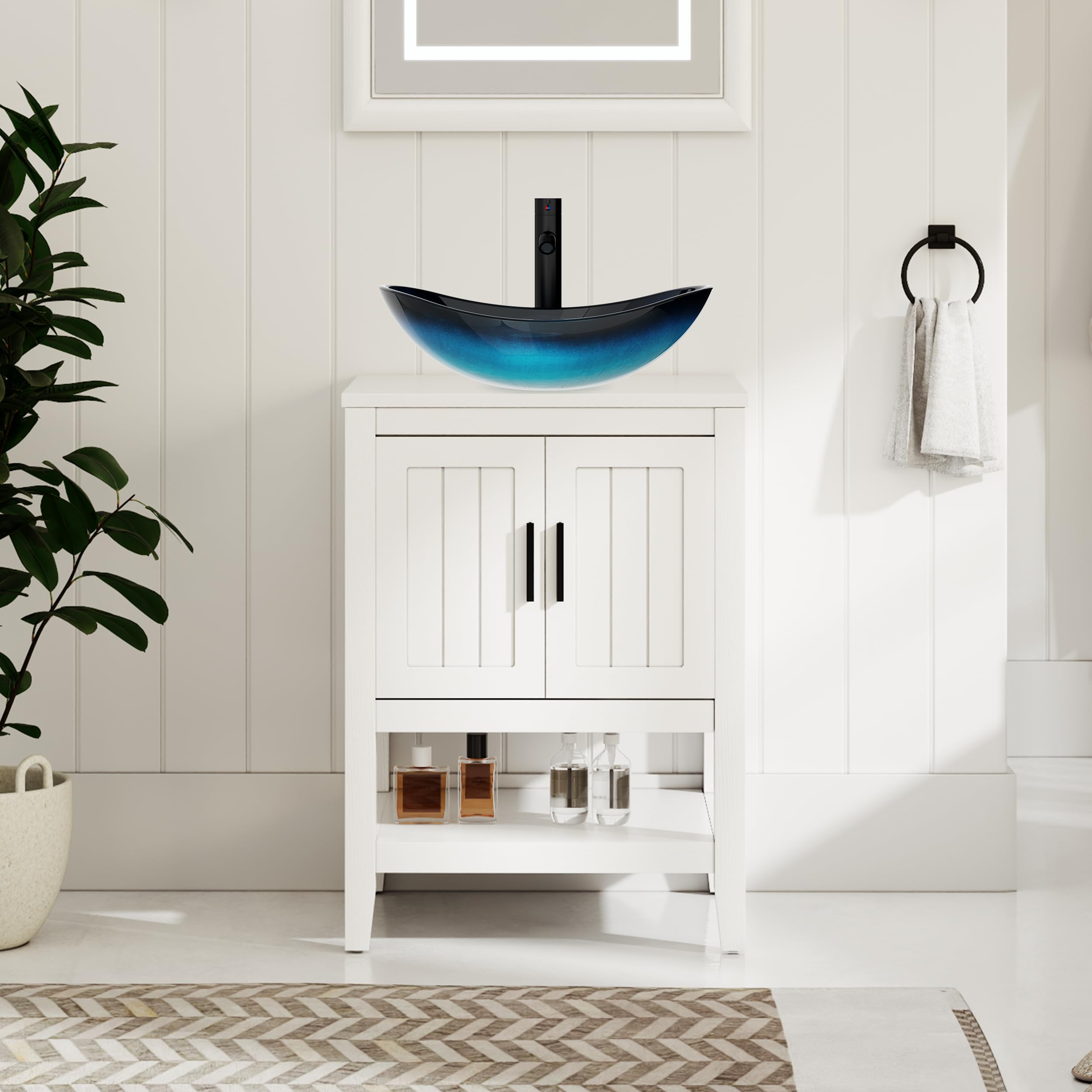 eclife 24-inch Bathroom Vanity with Blue Boat Glass Vessel Sink