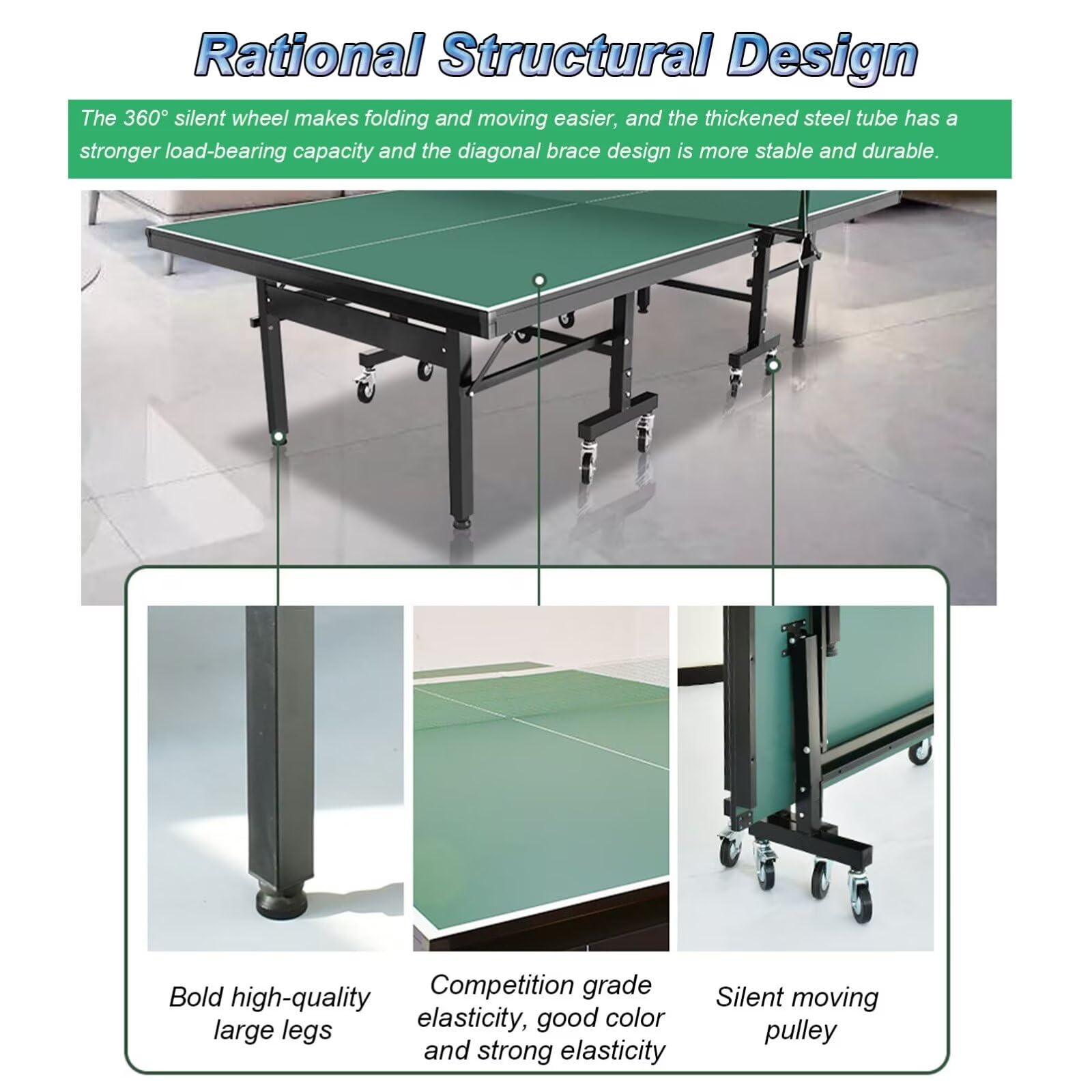Tavolo da Ping Pong, Tavolo da Ping Pong Portatile per Interni ed Esterni con 8 Ruote, Palline e Rete, Tavolo Professionale Pieghevole di Dimensioni Standard, Resistente 274 x 155 x 76 cm, f