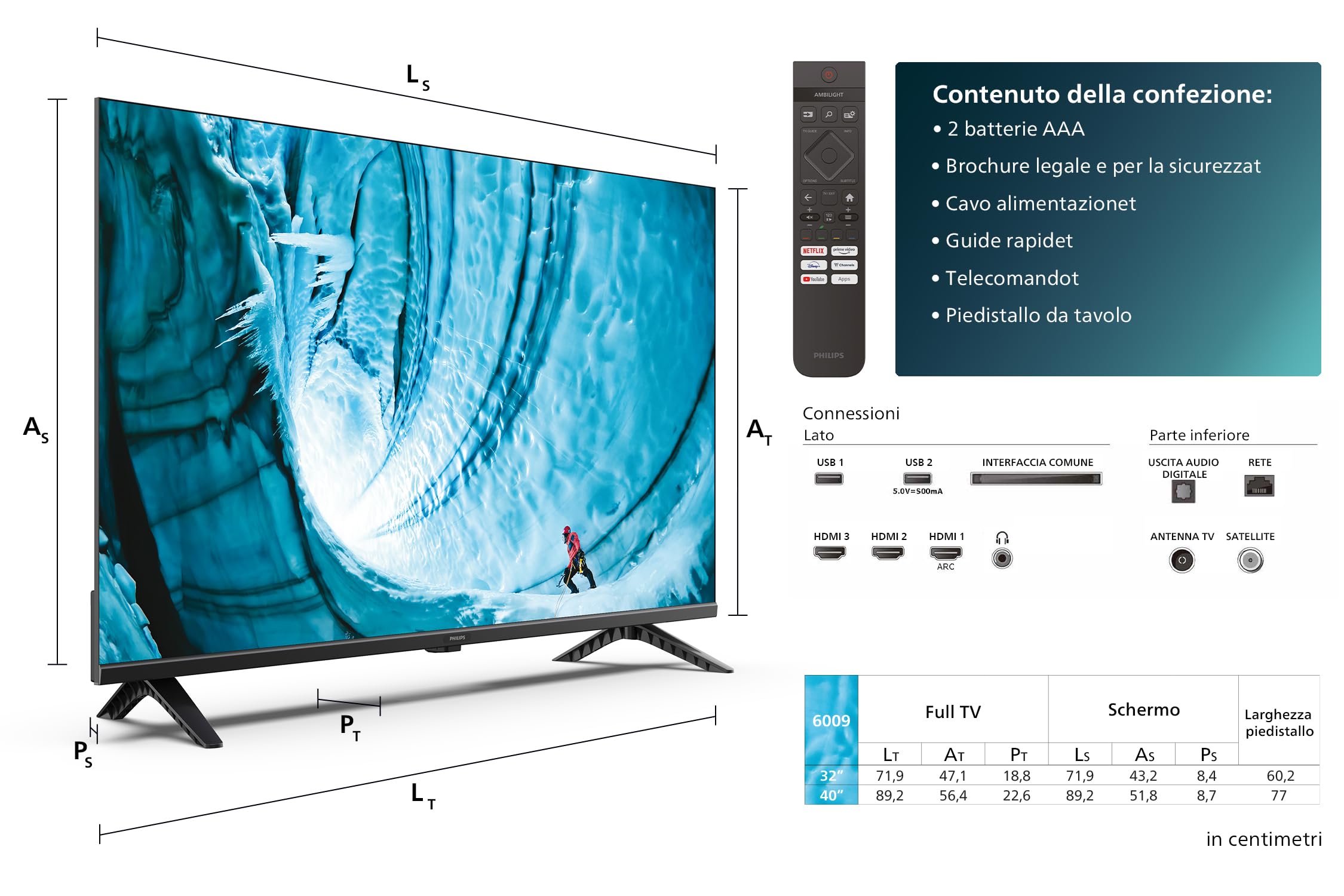 Philips 32PHS6009 HD LED Smart TV - Display 32’’ con piattaforma Titan OS, Pixel Plus HD e audio Dolby Digital, funziona con Alexa e Google Voice Assistant – Cornice nera opaca