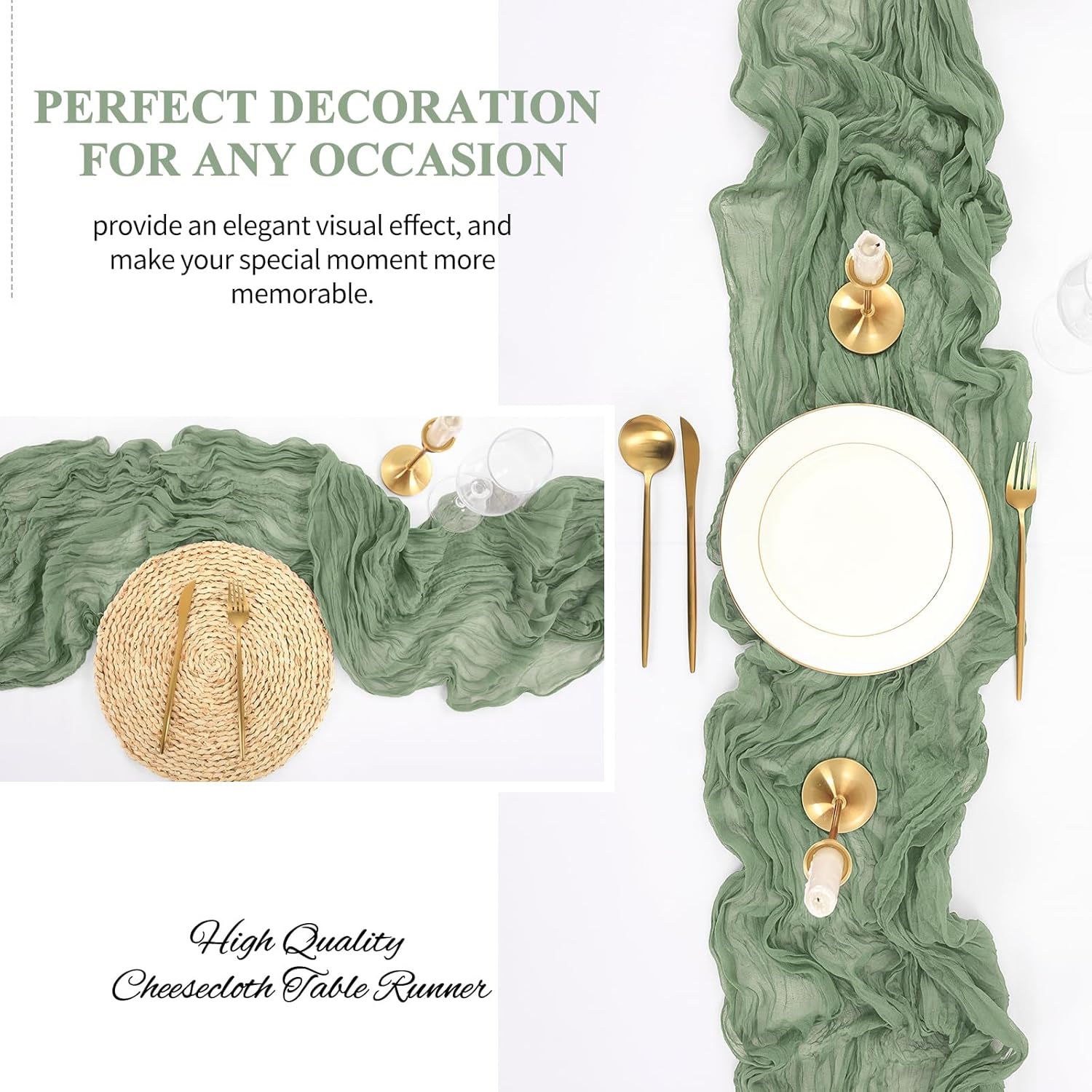 16 Pack 10Ft Cheesecloth Table Runner Sage Green, 20 x 120 Inch Rustic Gauze Boho Cheese Cloth Table Runners Wedding Long Table Runner for Wedding Party Bridal Shower Table Decoration