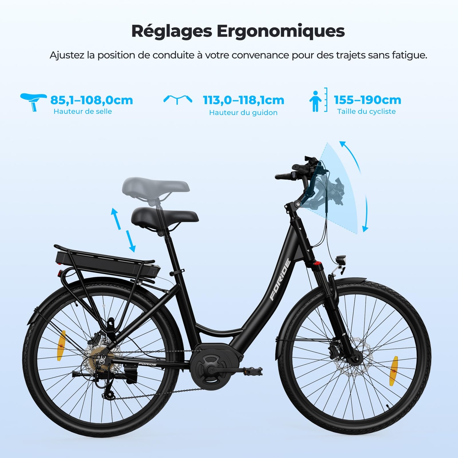 Urbano 2 Vélos électriques, Vélo à Assistance électrique 26 Pouces à Moteur Central 36V 13AH 250W, VTC Electrique Homme Femme, Autonomie 100km