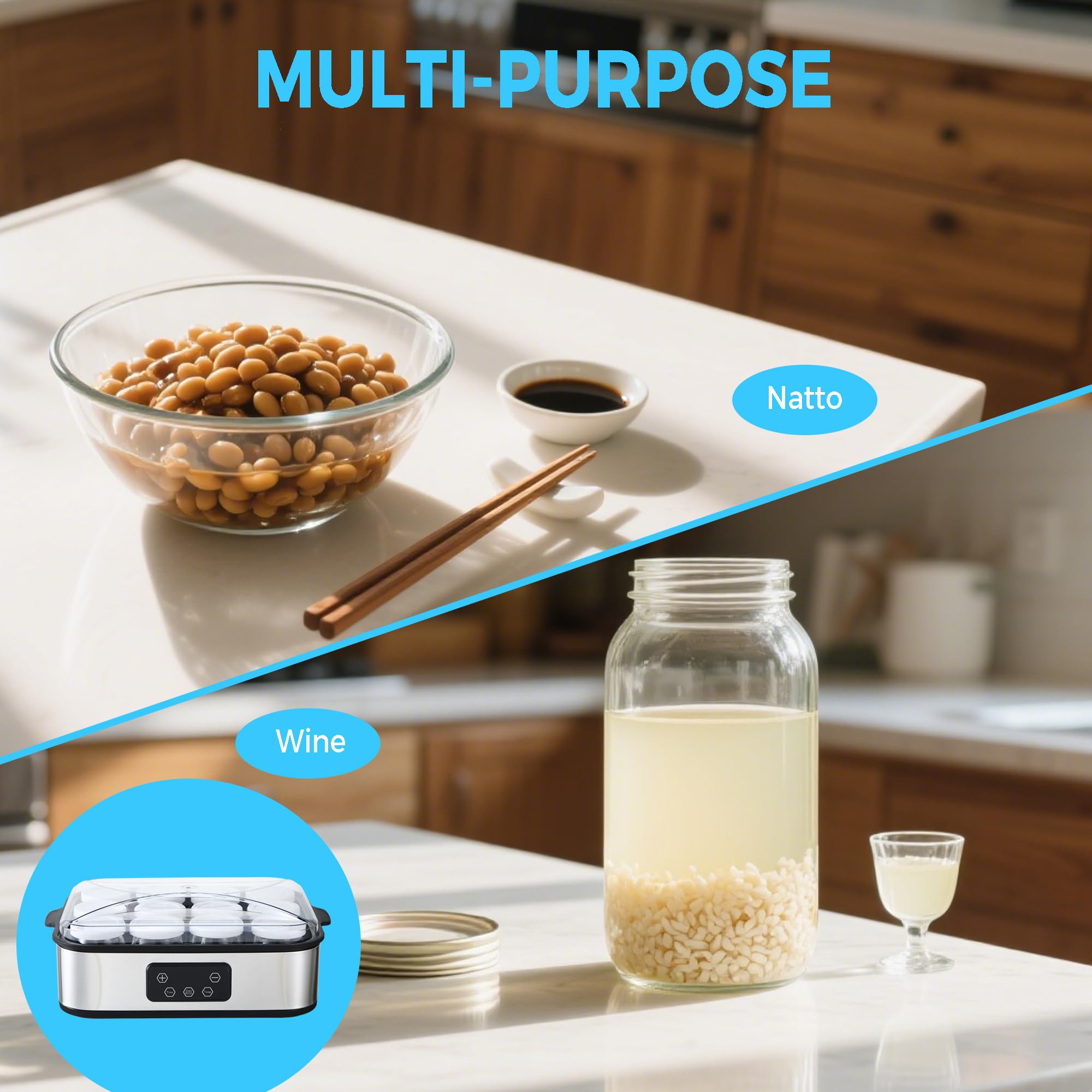 MACTANO Yogurt Maker with Temperature Control, Automatic Yogurt Maker Machine 36 Hours Adjustable Time Probiotic Incubator - 12 Glass Jars