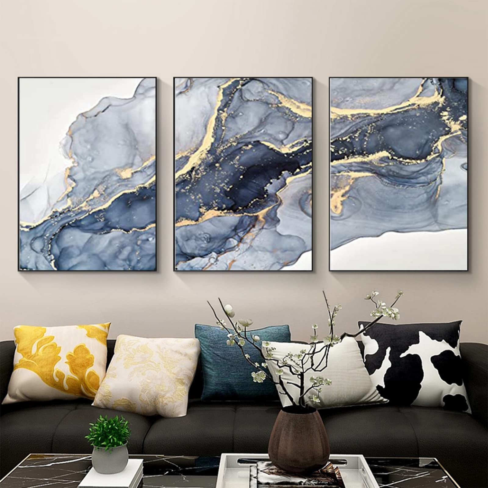 MKHFUW Living Room Bedroom Marble Background Ink Painting Poster, Modern Abstract Picture Set Wall Painting Art Decoration - Image 4
