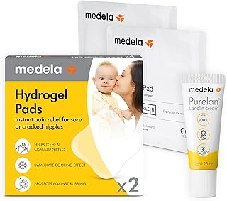 Sore Nipple Rescue Kit for New Moms, Purelan Lanolin Nipple Cream, Fast Relief of Sore, Cracked Nipples & Dry Skin, Hydrogel Pads for Instant Cooling Relief During Breastfeeding & Pumping