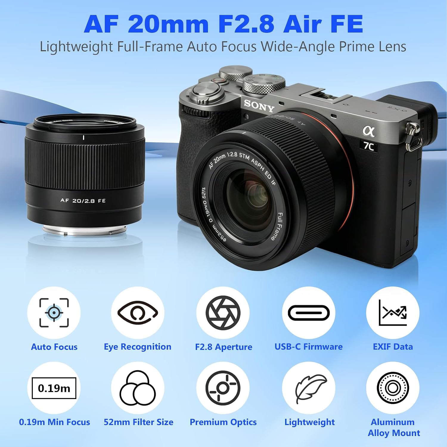 VILTROX 20mm F2.8 FE Auto Focus Lens for Sony E Mount, Full Frame Ultra Wide Angle Prime Lens for Vlog, Landscape, Portrait, Compatible with a7cr a7cii a7c a6700 zv-e100 a6600 a6400 a7iv a7iii