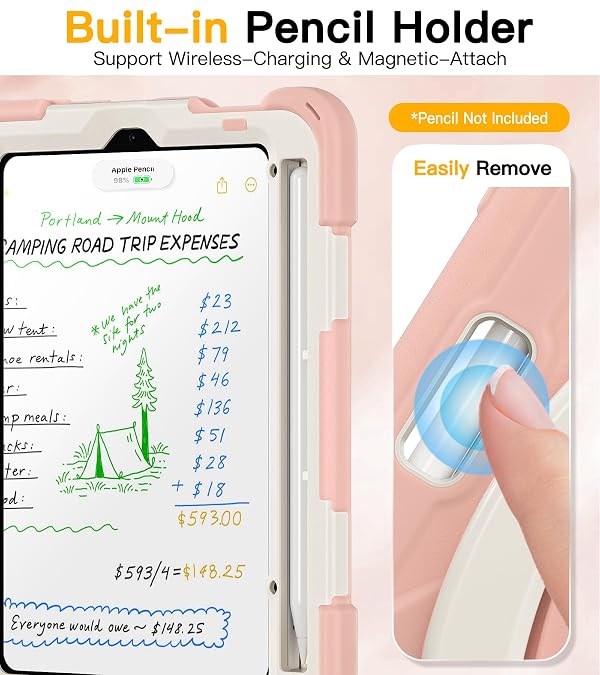 BRAECN Case for iPad mini 7 (A17 Pro) 8.3 Inch, iPad mini 6th Generation Case, Silicone Heavy Duty Protective Cover w/Screen Protector, Shoulder Strap, Pencil Holder, Swivel Handle Grip, Rose Gold by BRAECN - Image 8