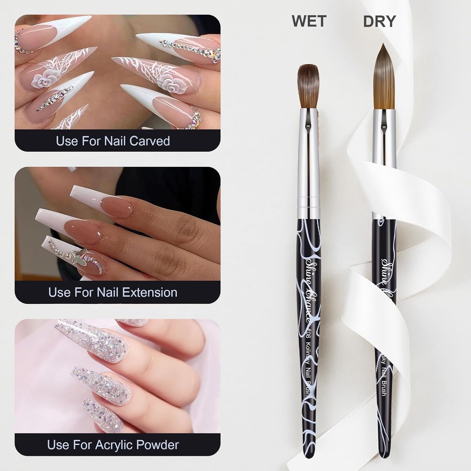 Pennello per nail art in acrilico, misura 20, 100% puro pelo Kolinsky ovale per applicazione acrilica, strumento professionale per extension per unghie, strumento per manicure, penna per disegno