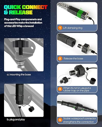 Miniatura 7 de Luces LED de espiral gruesa de 1 pie con control remoto y aplicación, 300 colores y 200 modos RGB de persecuciónbaile antena gruesa iluminada