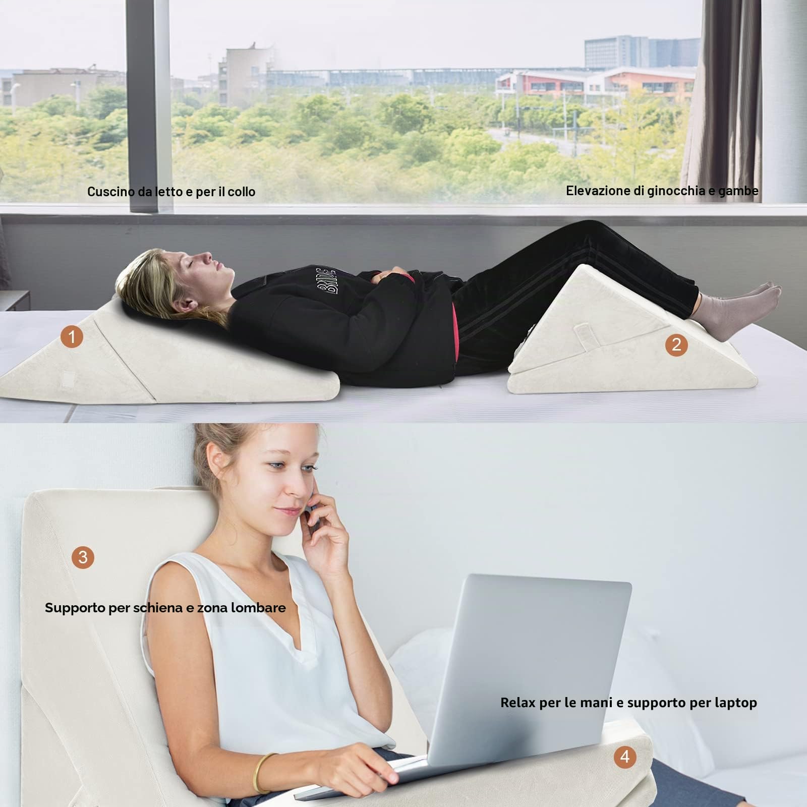 LIFEZEAL Cuscino Antireflusso Adulti, Cuscino con zeppa Con Rivestimento Rimovibile, Cuscino a Cuneo in Memory Foam, per Letto, Sedia, Auto, Divano, Bianco