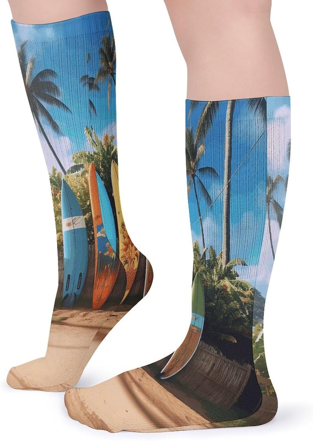 Surf's Up Surfboard Crew Socks Casual Breathable Calf Socks | Cushion Running Athletic Socks Long Performance Breathable Sports Socks for Women Men