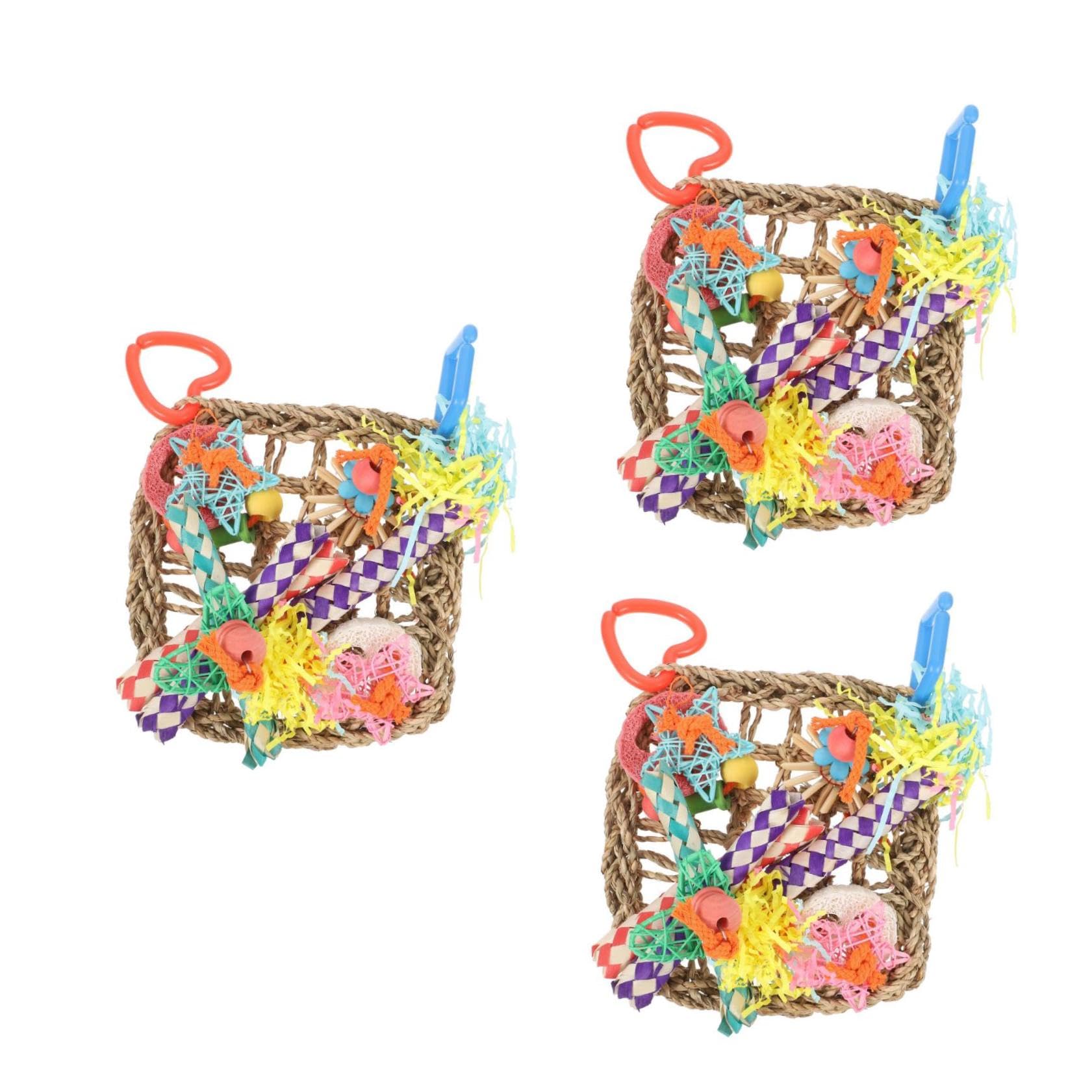 Happyyami 3stücke Vogelspielzeug Für Papageien Woven Foraging Mat Mit Kletteroption Für Kletter Und Spielspaß Sicheres Naturmaterial Für Vögel Dekorative Vogelhänge Für Käfige