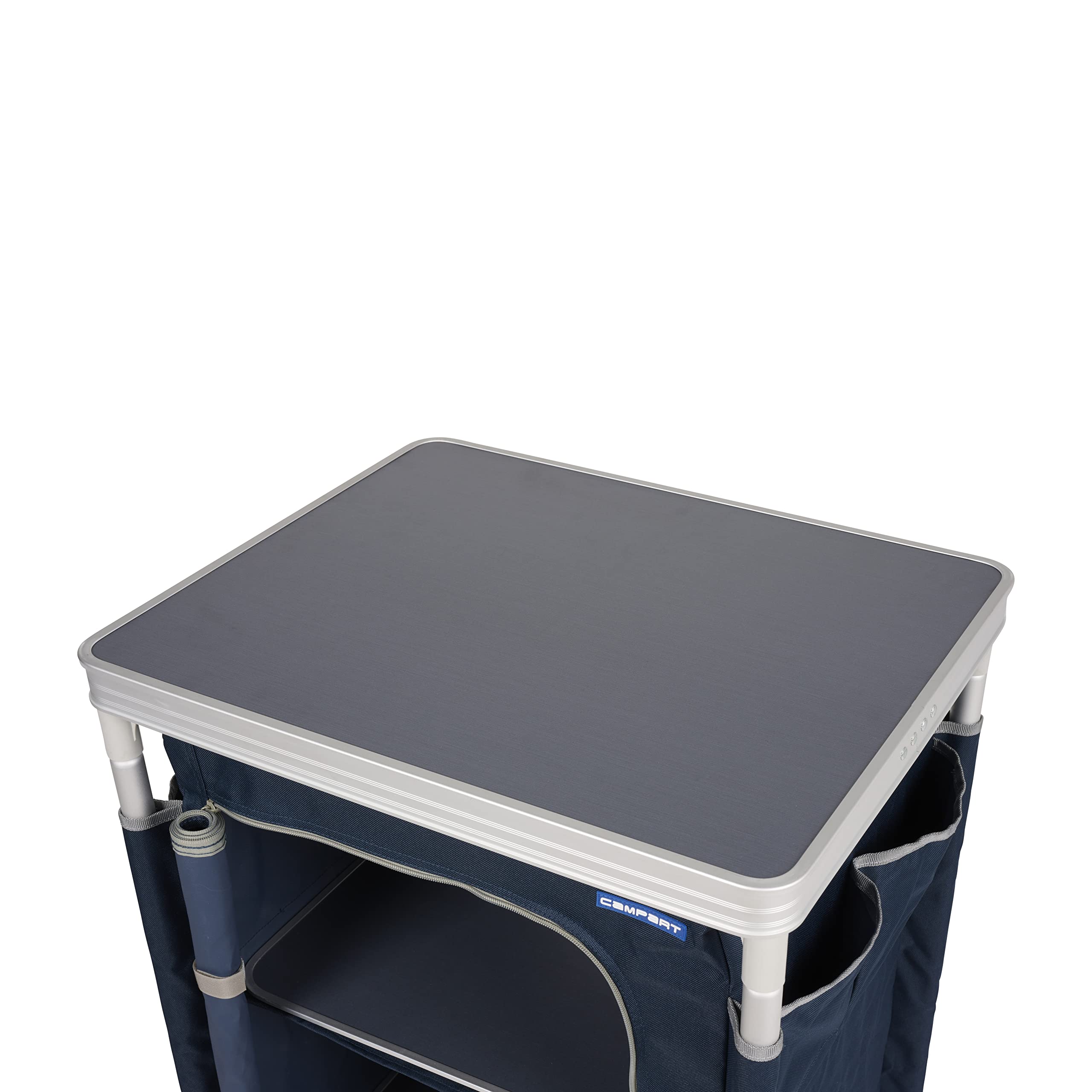 Campart CU-0410 – Credenza da campeggio Nantes – 4 piedi regolabili – 3 compartimenti – Blu, Grande