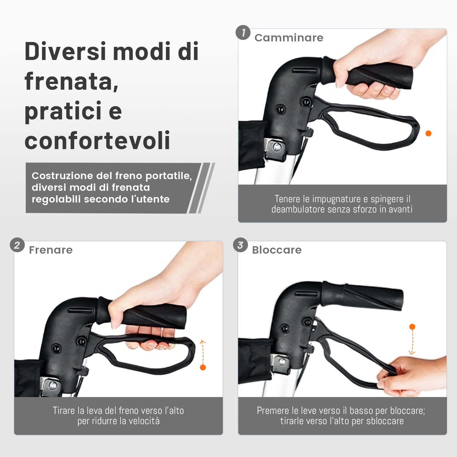 R3 Deambulatore leggero 2 in 1 e sedia a rotelle– Carrello pieghevole regolabile in altezza ed ergonomico, con funzione sedia a rotelle per interni ed esterni, con custodia (Argento)