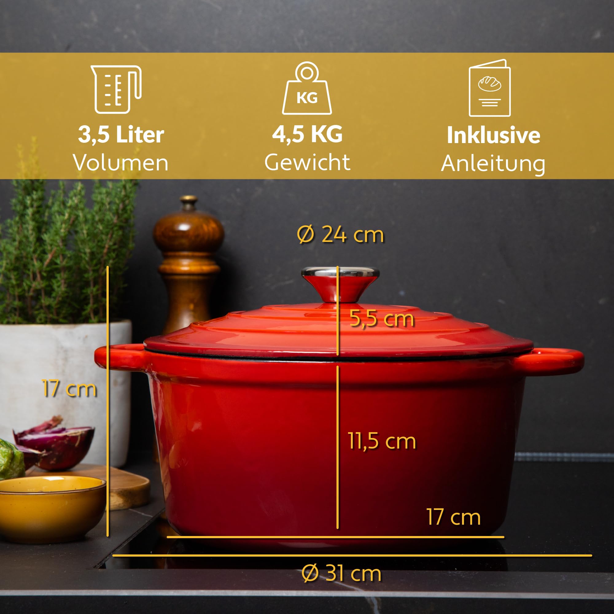 Chefarone Gusseisen Topf 24 cm 3,5 L – Bild 4