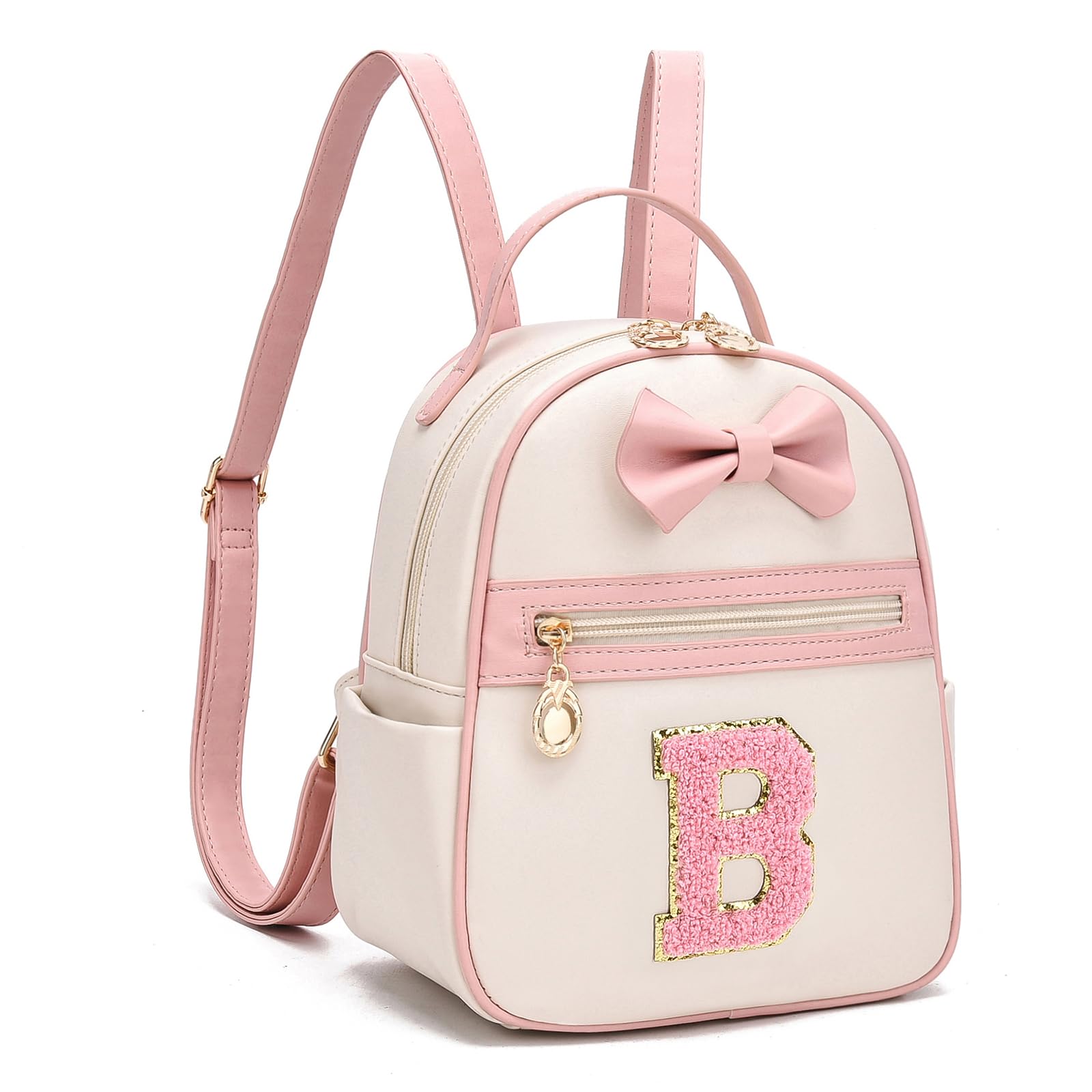 I IHAYNER Girls Initial Bowknot Small Leather Backpack Cute Mini Backpack Personalized Trendy Stuff Gifts for Women Pink-B