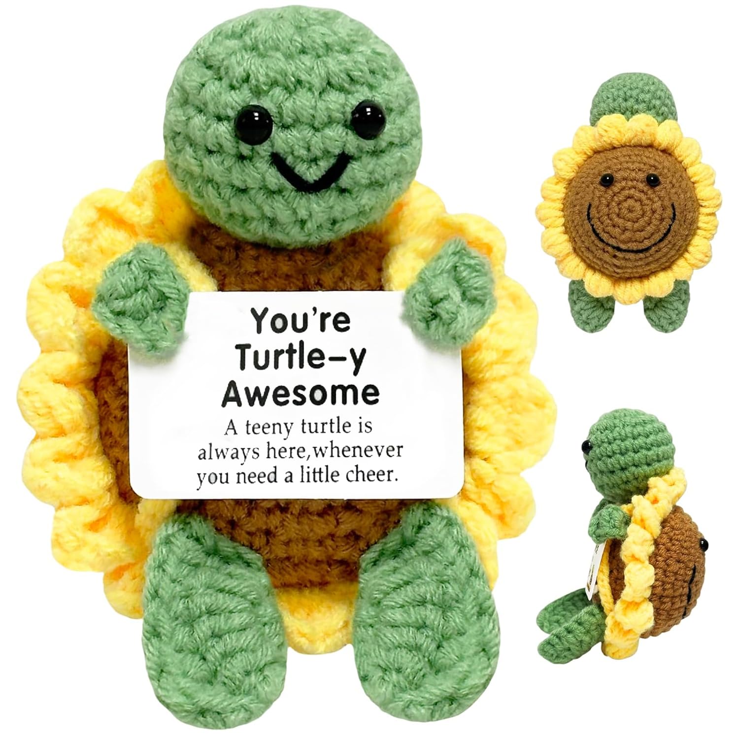 Sunflower Turtle Crochet Toys - Emotional Support Animal with Inspirational Message Card | Handmade Desk Decor for Office & Home, Positive Gift for Women Men Kids-image-32