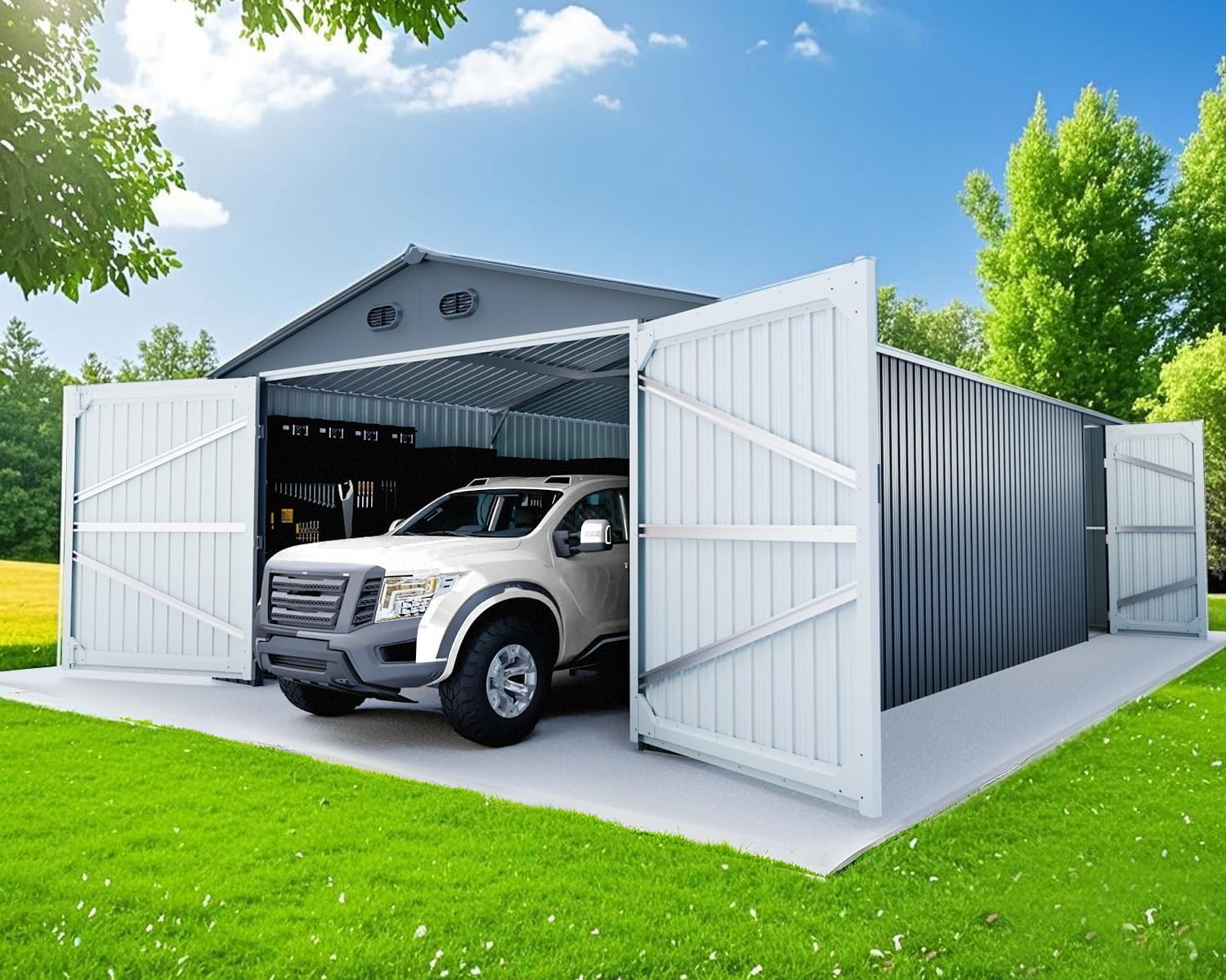 20 x 10 FT Outdoor Storage Shed, Large Metal Garden Shed with 2 Lockable Doors, Tool Shed Outdoor Storage with 4 Air Vents, Garage Shed Waterproof for Car, Truck, Bike, Garbage Can, Tool, Dark Gray