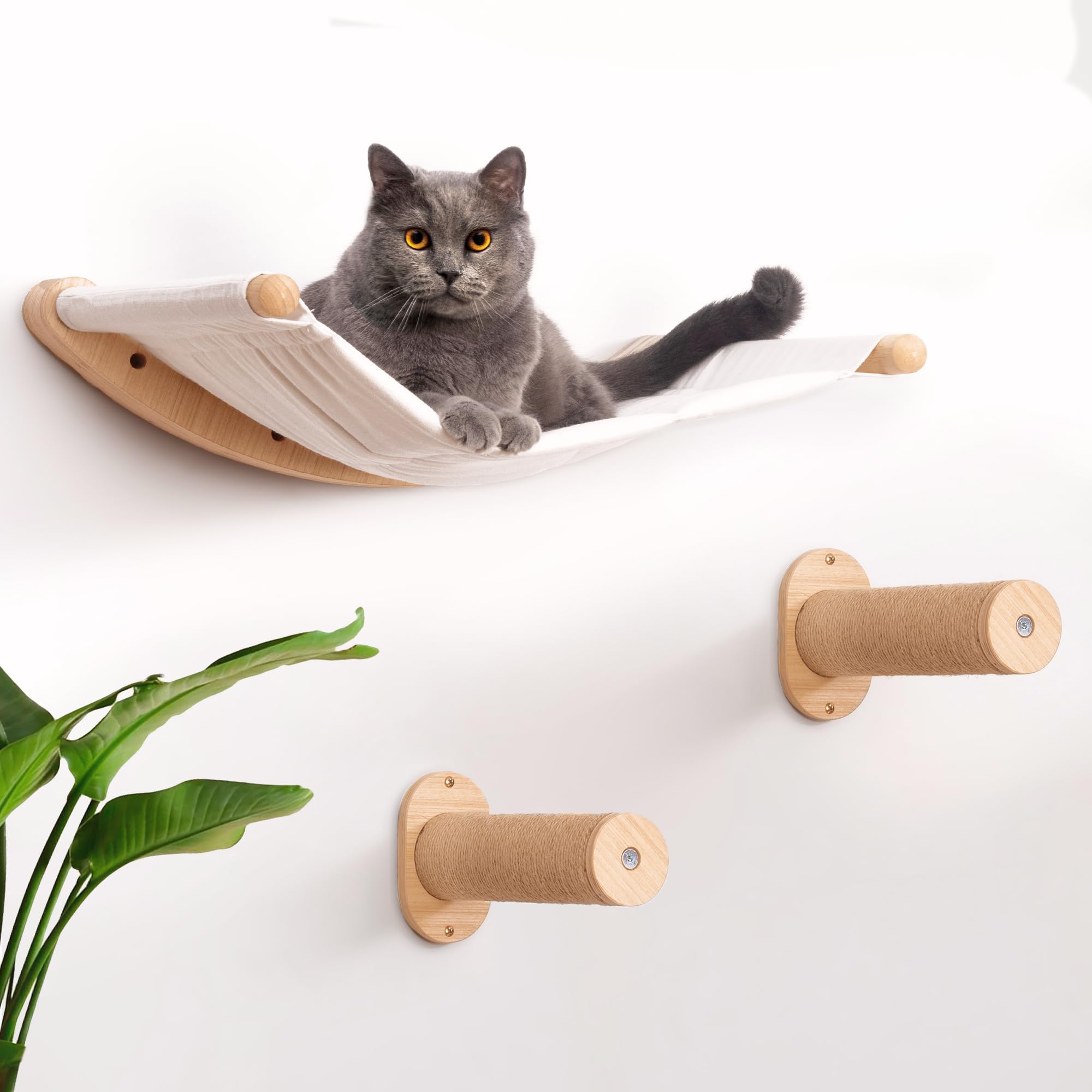 7 Ruby Road Cat Hammock Wall Mounted Shelf with Two Steps Set - Wall Shelves and Perches for Sleeping, Playing, Climbing and Lounging - Modern Cat Bed & Furniture for Indoor and Large Cats or Kitty