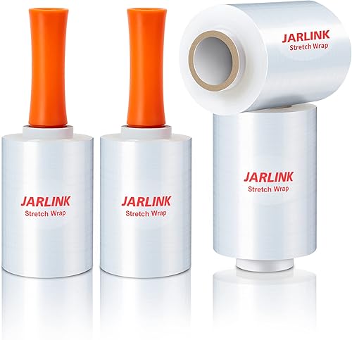 JARLINK Paquete de 4 rollos de película de plástico con asas de plástico, calibre 60 de grosor, película de plástico de 5 pulgadas x 1000 pies,