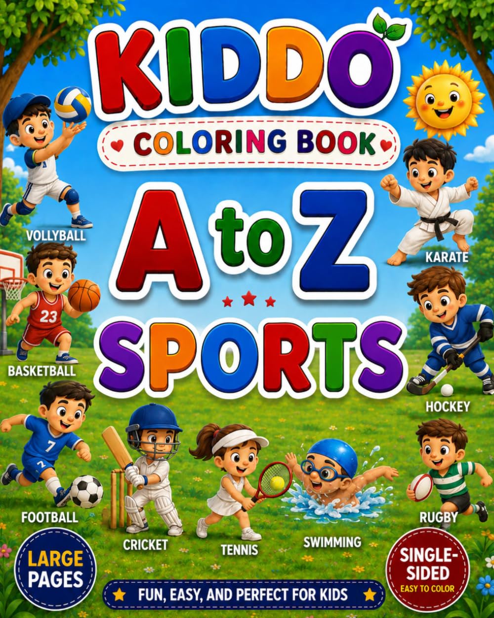 A to Z Sports Coloring Book: Fun and Easy Alphabet Sports Coloring Pages for Kids Ages 3–8 | Learn Sports from A to Z with Big, Bold, Simple Illustrations (KIDDO A to Z Coloring Books)
