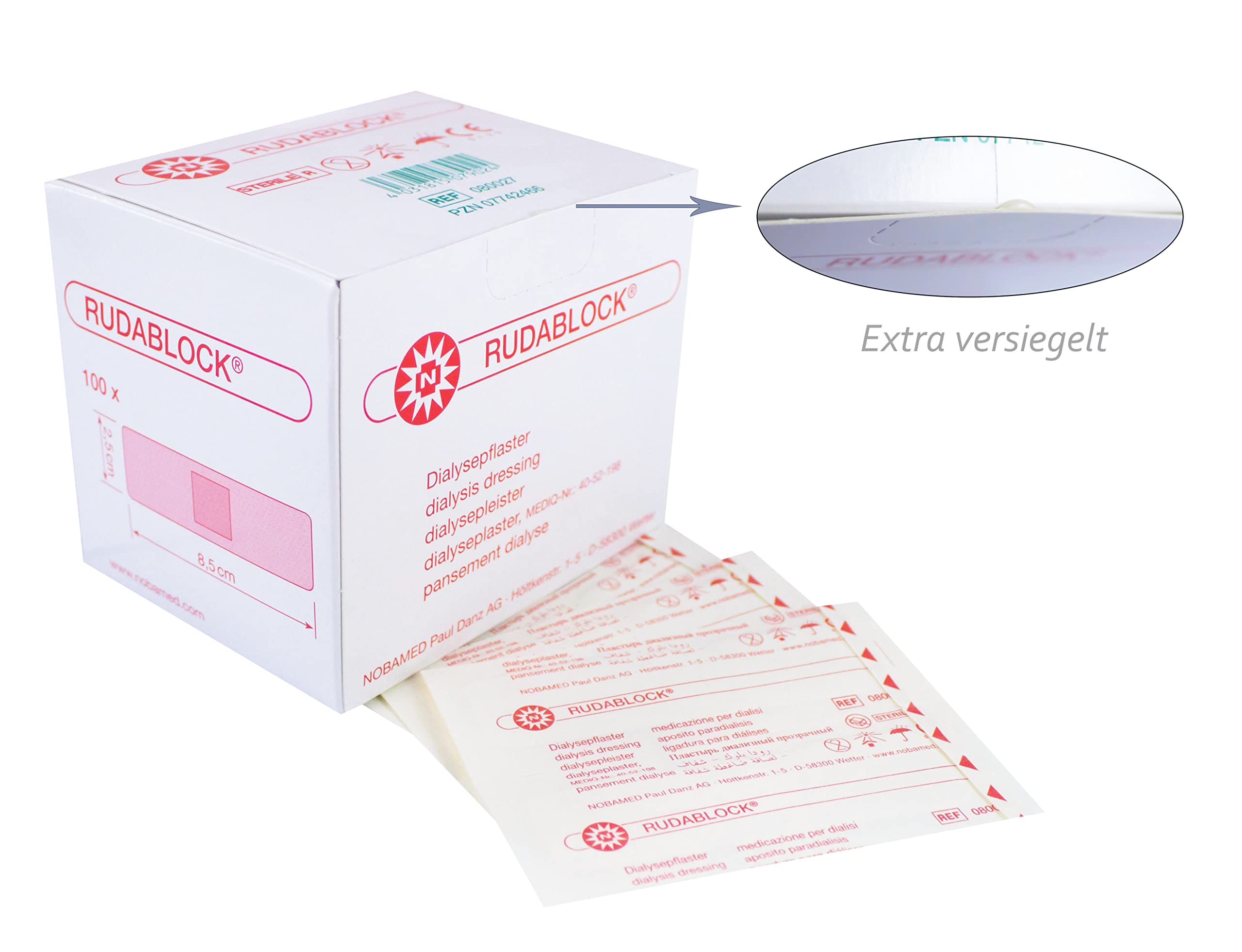 Rudablock - Cerotti a pressione per dialisi, 2,5 x 8,5 cm, colore: Bianco sterile Noba (quantità: 200 pezzi)
